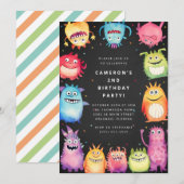 Cute Little Monster Kids Birthday Invitation (Devant / Derrière)