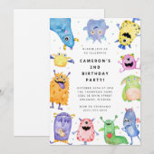 Cute Little Monster Kids Birthday Invitation (Devant / Derrière)