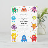 Cute Little Monster Kids Birthday Invitation (Debout devant)