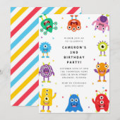 Cute Little Monster Kids Birthday Invitation (Devant / Derrière)