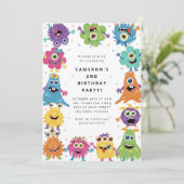 Cute Little Monster Kids Birthday Invitation (Debout devant)