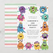 Cute Little Monster Kids Birthday Invitation (Devant / Derrière)