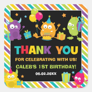 Cute Little Monsters Birthday Bedankt voor je plez Vierkante Sticker