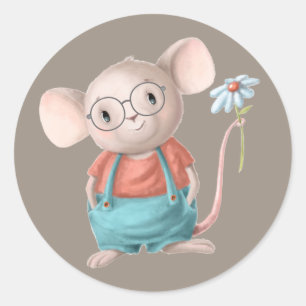 Cute Little Mouse Animal Cartoon Ronde Sticker