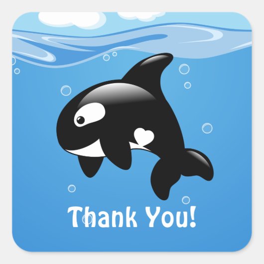 Cute Little Orca Whale Dank je Vierkante Sticker (Voorkant)