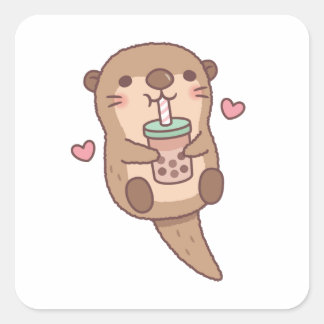 Cute Little Otter houdt van Bubble Tea Vierkante Sticker