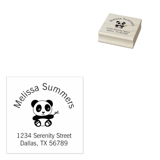 Cute Little Panda Holding a Bamboo Arch Address Rubberstempel (Gestempeld)