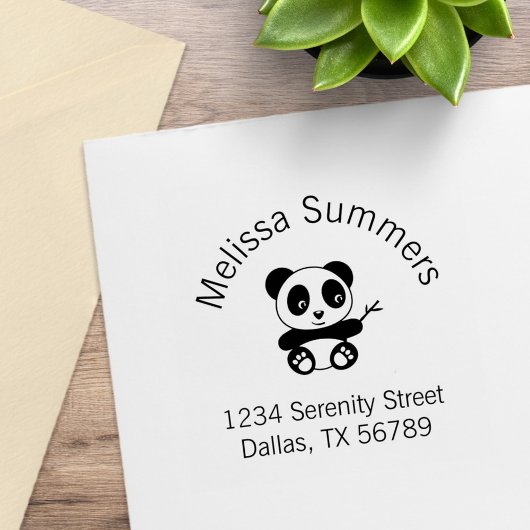 Cute Little Panda Holding a Bamboo Arch Address Rubberstempel