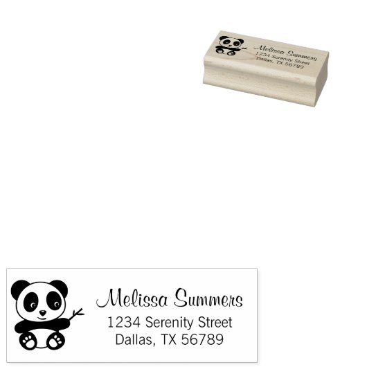 Cute Little Panda Holding a Bamboo Stick Address Rubberstempel (Gestempeld)