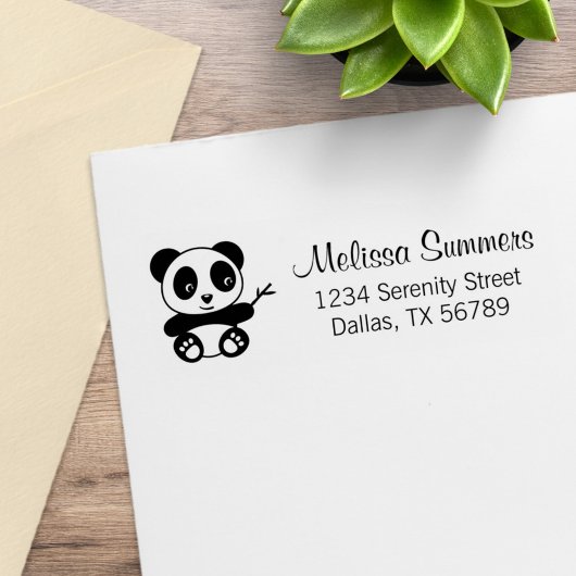 Cute Little Panda Holding a Bamboo Stick Address Rubberstempel
