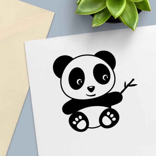 Cute Little Panda Holding a Bamboo Stick Zelfinktende Stempel