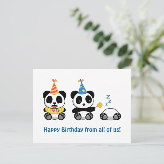 Cute Little Pandas on White Birthday from All Briefkaart (Staand voorkant)
