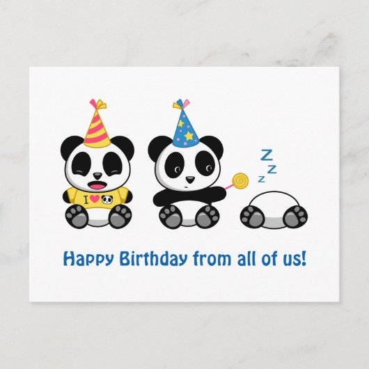 Cute Little Pandas on White Birthday from All Briefkaart (Voorkant)