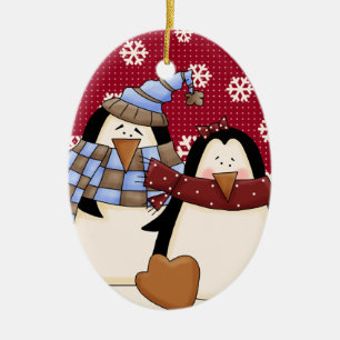 Cute Little Penguin Couple Keramisch Ornament