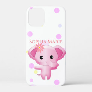 Cute Little Pink Baby Girl Elephant iPhone 12 Mini Hoesje