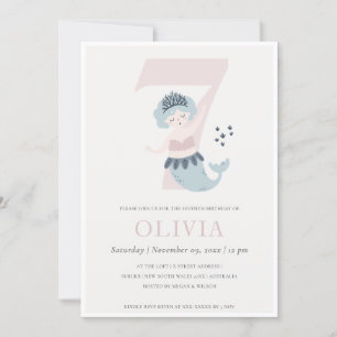 Cute Little Pink Blue Mermaid 7e Invitation d'anni
