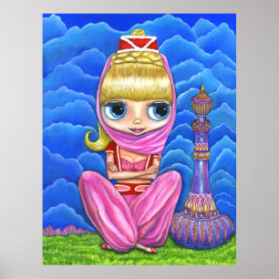 Cute Little Pink Genie Girl & Paarse Magic Bottle Poster