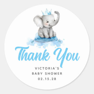 Cute Little Prince Elephant Blue Baby shower Ronde Sticker