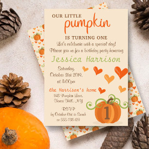 Cute Little Pumpkin 1st Birthday Invitations Kaart
