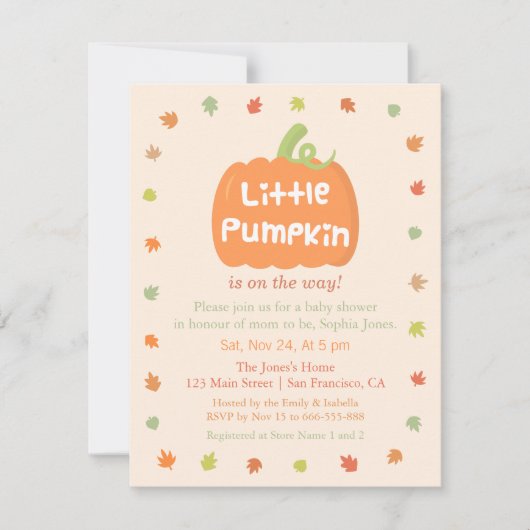 Cute Little Pumpkin Baby Shower Invitations Kaart (Voorkant)