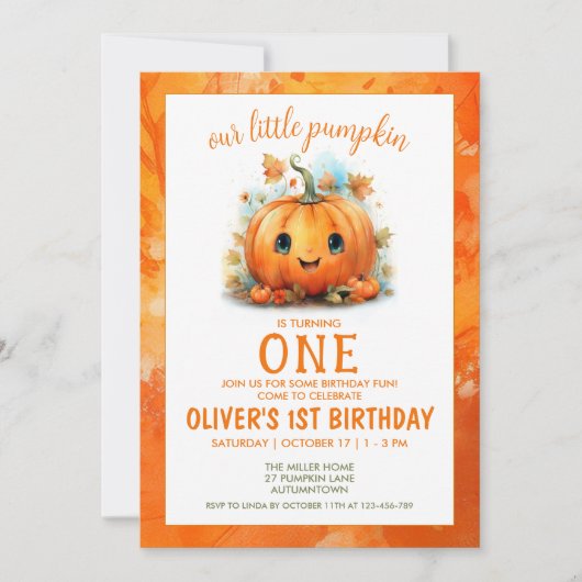 Cute Little Pumpkin Birthday Party Invitation (Devant)