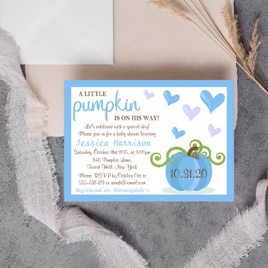 Cute Little Pumpkin Boys Baby shower Kaart