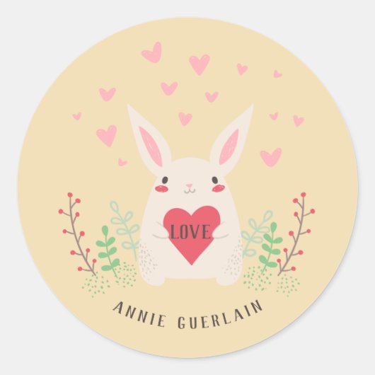 Cute Little Rabbit 'n Hearts Classic Round Sticker (Voorkant)