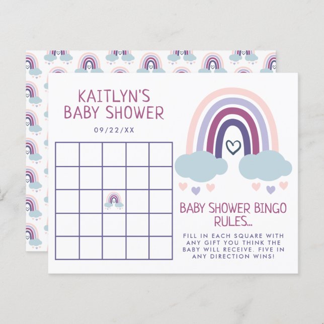 Cute Little Rainbow Baby shower Bingo (Voorkant / Achterkant)