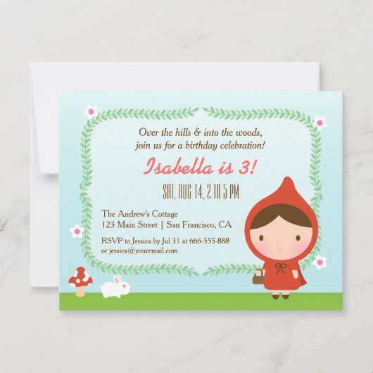 Cute Little Red Riding Hood Girl Birthday Party Kaart (Voorkant)