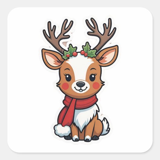 Cute Little Reindeer Vierkante Sticker (Voorkant)