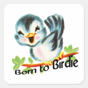 Cute Little Retro Bird Geboren in Birdie Golfers G Vierkante Sticker