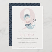 Cute Little Rose Blue Mermaid 9e Invitation d'anni (Devant / Derrière)
