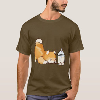 Cute Little Shiba Loves Boba T-shirt