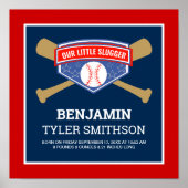 Cute Little Slugger Baseball Baby Birth Stats Poster (Voorkant)