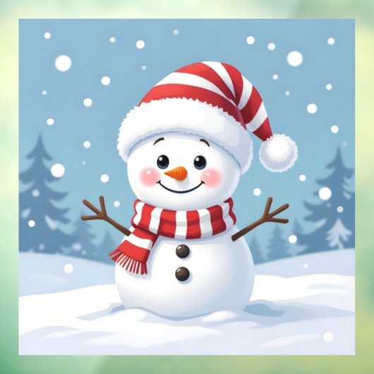 Cute little snowman with scarf & hat raamsticker (Vel 3)
