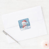 Cute little snowman with scarf & hat vierkante sticker (Envelop)
