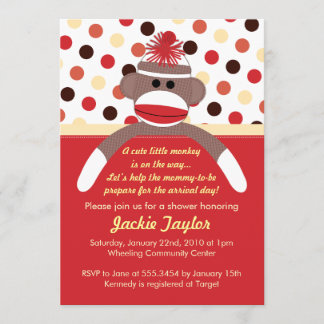 Cute Little Sock Monkey Baby shower Invitation Kaart