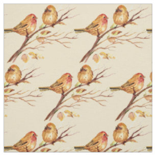 Cute Little Sparrow Vogels Koppel Natuur aquarel Stof