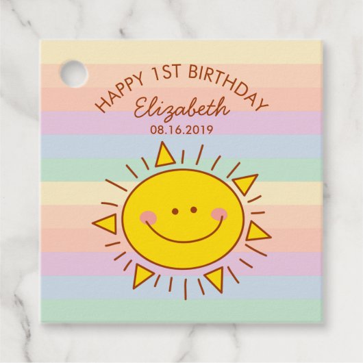 Cute Little Sunshine Baby First Birthday Party Bedankjes Labels (Voorkant)