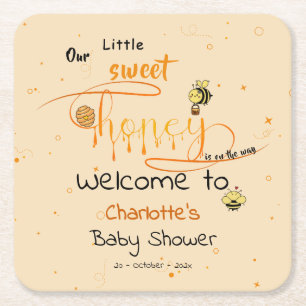 Cute Little Sweet Druppende Honing Baby Shower Vierkante Kartonnen Onderzetter