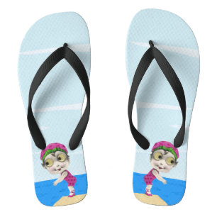 Cute Little Swimmer Girl Googly Eyes Roze Teenslippers