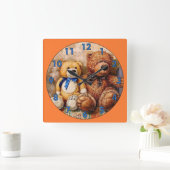 Cute Little Teddy Bears Vierkante Klok (Huis)