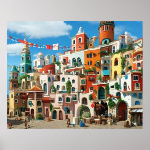 Cute Little Tourist town Modern berg fantasy Poster