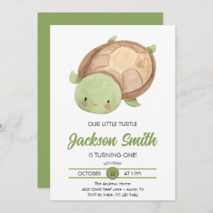Cute Little Turtle Waterverf Birthday Party Invit Kaart