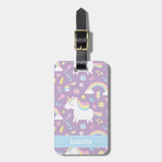 Cute Little Unicorn Rainbow Girls Pattern Canvas t Bagagelabel (Voorkant verticaal)