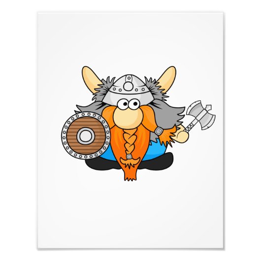 Cute Little Viking Warrior Cartoon Illustration Foto Afdruk (Voorkant)