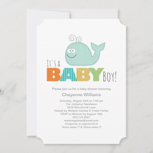 Cute Little Whale Baby shower Invitation / Garçon (Devant)