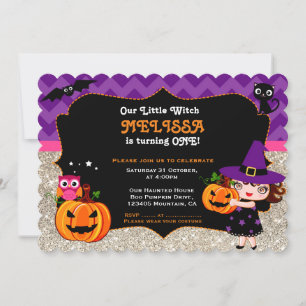 Cute Little Witch First Birthday uitnodiging