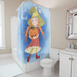 Cute Little Witch Girl en Pumpkin Douchegordijn