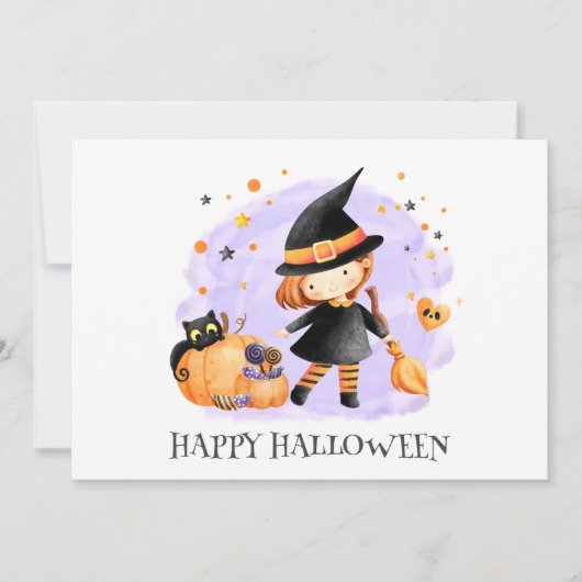 Cute Little Witch Halloween Kaart (Voorkant)